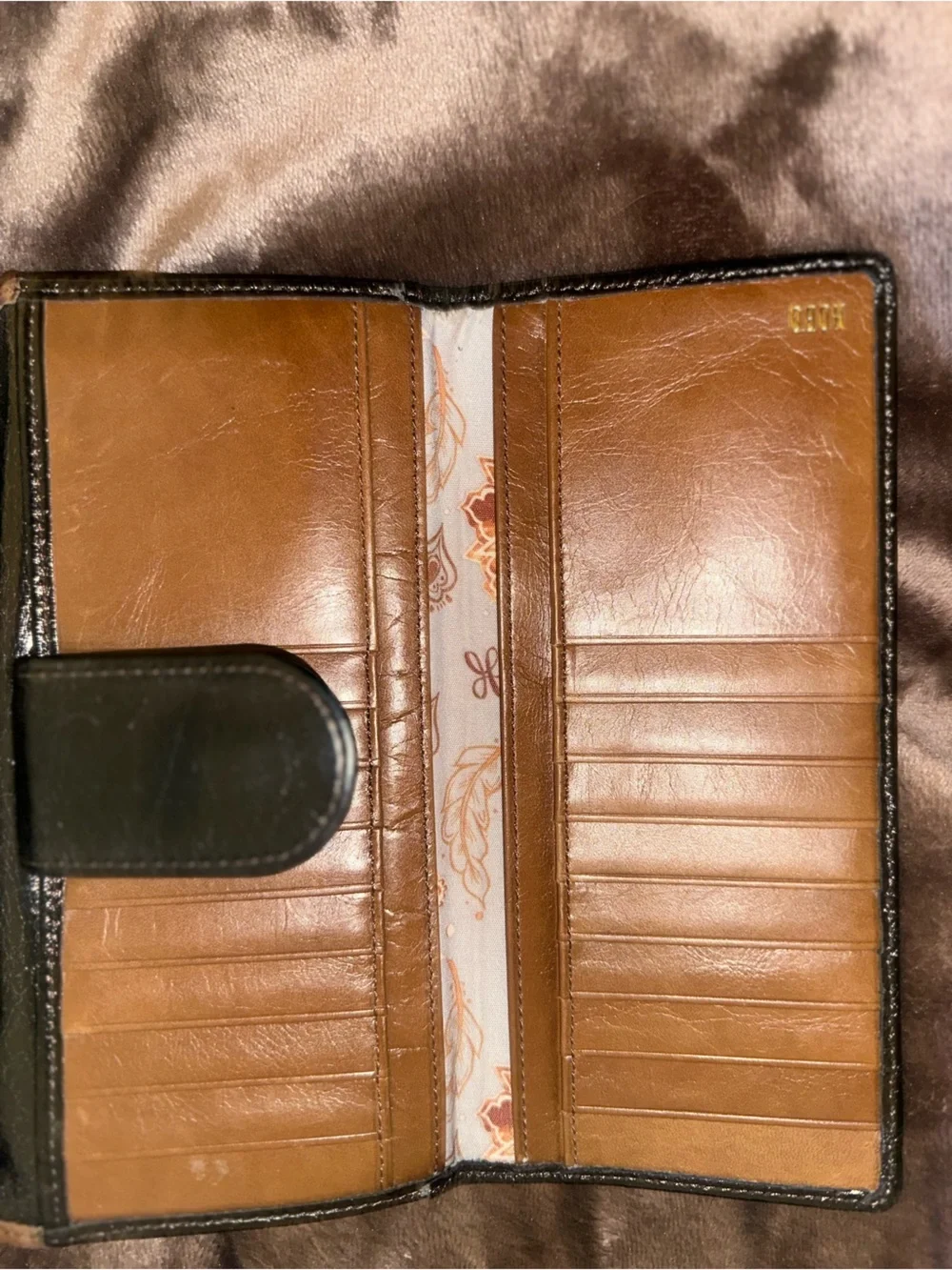 Black Leather Wallet with Brown Trim and Gold Logo